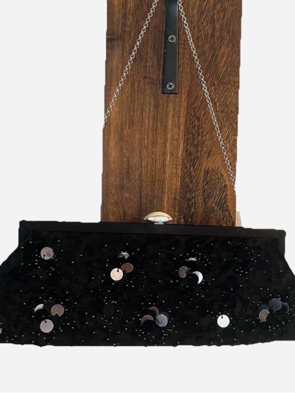 Valerie Steven's Black Sequin Evening Clutch with Chain